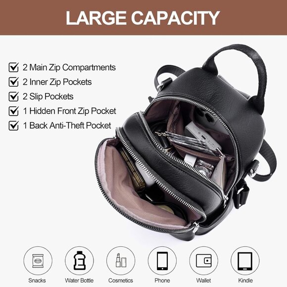 Convertible Mini Backpack Purse with Multiple Pockets - Perfect Travel Companion - Picture 3 of 6